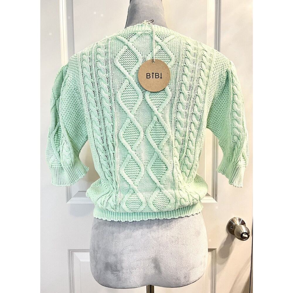 BiBi Mineral Acid Wash Y2K Cable Knit Short Sleeve Cropped Sweater Womens XL - Picture 3 of 15